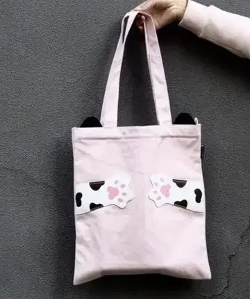 고양이 귀 발바닥 디자인 토트백 핑크