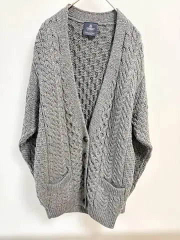 아란 니트 가디건 그레이 메리노울 새상품급
