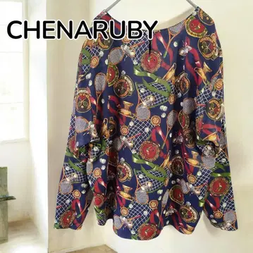 [ 일본제 ] CHENARUBY 빈티지 새틴 블라우스 테니스 패턴