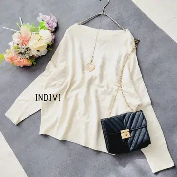 인디비*화이트/아이보리 울 캐시미어 혼방 니트 풀오버