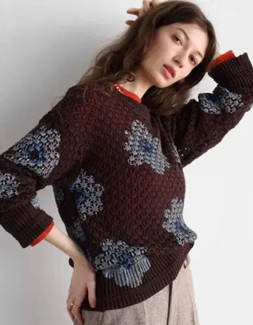 새상품 야마다야 스콧 클럽 구매 ample 꽃무늬 긴팔 니트 스웨터