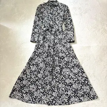 오블리 셔츠 원피스 롱 꽃무늬 긴팔 보타이 M