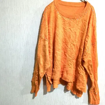 비쥬 장식 오렌지 니트 긴팔