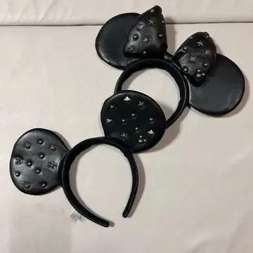 스터드 장식 블랙 미키, 미니 귀 머리띠 페어