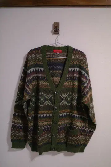 ALBERO SERRA 니트 가디건 올 패턴 페어아일 그린