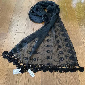 블랙 자수 핸드메이드 비즈 프린지 스톨