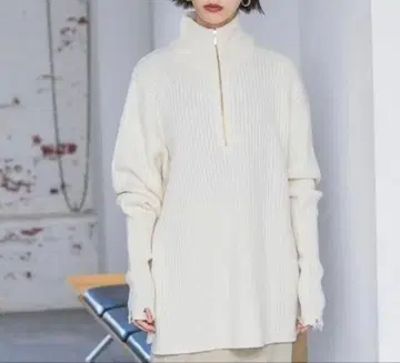 JEANASIS 와이드 리브 하프 ZIP 슬릿 풀오버 니트