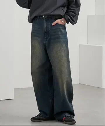 와이드 핏 데님 팬츠 다크 블루