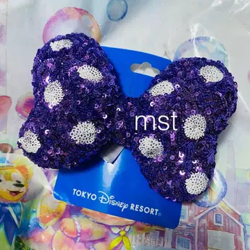 디즈니 스팽글 머리끈 헤어포니 미니 퍼플 빅 리본