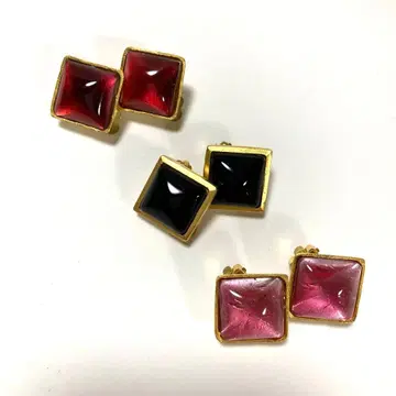 골드 스퀘어 스터드 귀찌 3쌍 세트 Marie Victoire