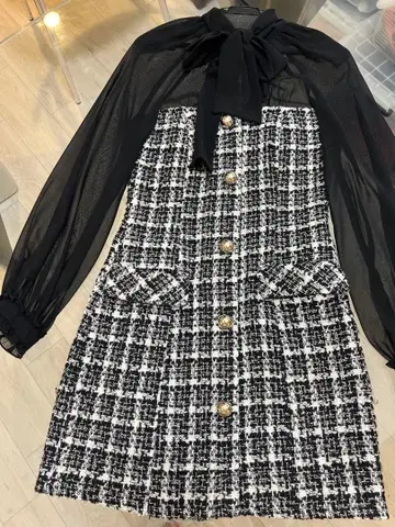 트위드 미니 원피스 블랙 화이트