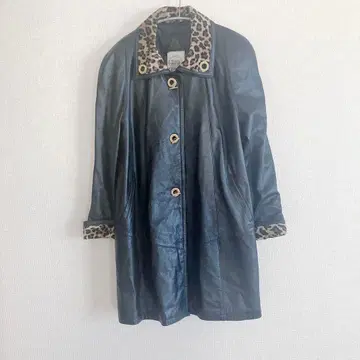 빈티지 유진 가죽 자켓 코트 레오파드 레오파드 무늬 천연 가죽