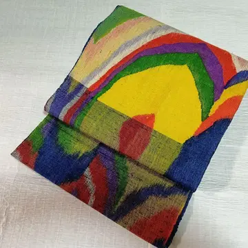 순수 실크 수직 나고야 오비(약 24cm) 추상 패턴 미사용품