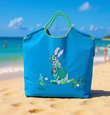 토끼 자수 토트백 파랑