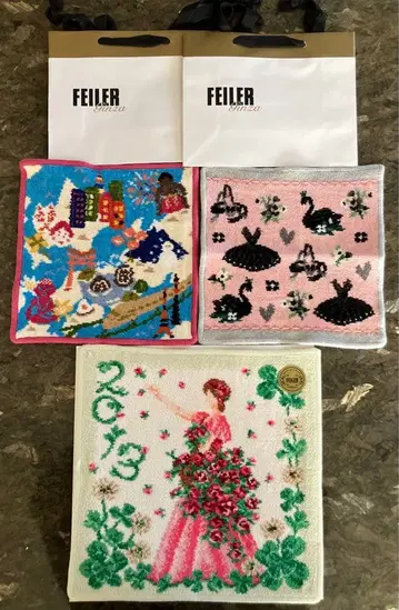 페이러: 손수건 3개 & 긴자점 종이 봉투 2개 세트