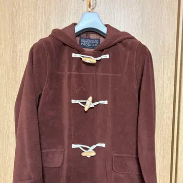 브라운 더플 코트 후드 부착