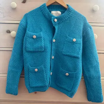 한국 패션 터콰이즈 블루 니트 가디건 멋스러운 니트