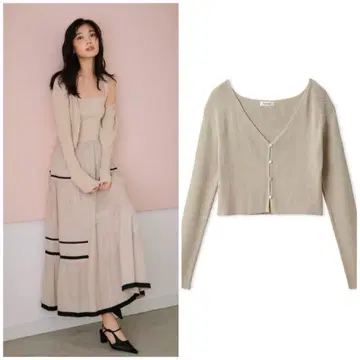 [택 포함 새상품] 크롭 V넥 리브 가디건 베이지 프레이 아이디