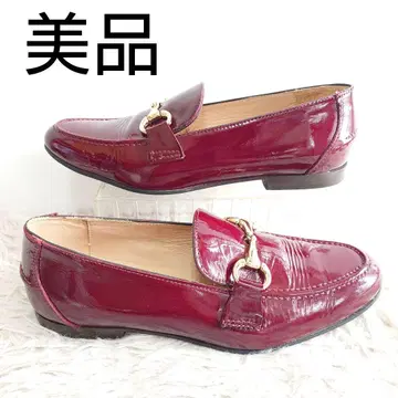 새상품급 긴자 카네마츠 이탈리아제 에나멜 비트 로퍼 신발 와인 레드