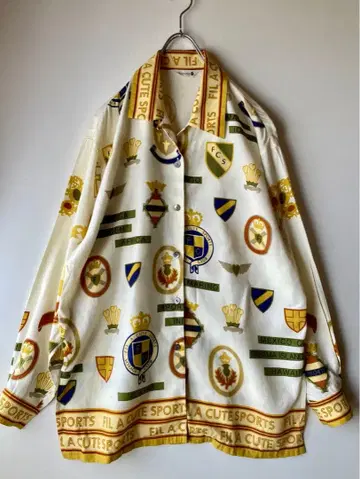 엠블럼 패턴 스카프 패턴 패턴 셔츠 빈티지 빈티지 셔츠 화이트 xl