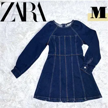 ZARA 등 지퍼 데님 긴팔 원피스 미니 기장 M