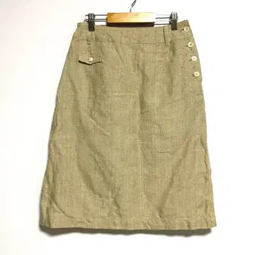 deux C 베이지 무릎 기장 스커트 사이드 버튼 린넨