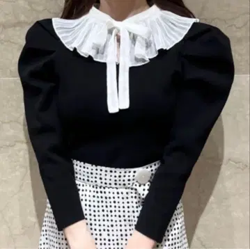 snidel 플리츠 칼라 니트 풀오버 black