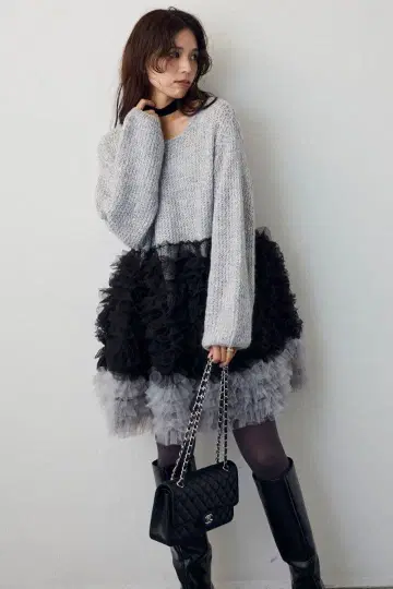 새상품 frene 휘핑 튤 도킹 니트 원피스