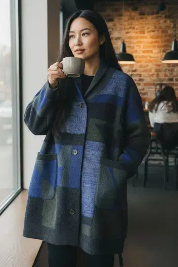 새상품급 FUGA FUGA (푸가푸가) 사토 섬유 기하학 패턴 니트 코트