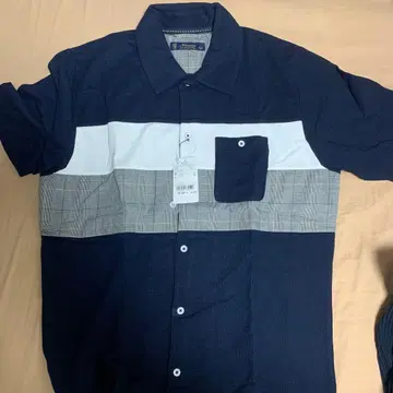 남성복 미츠미네 네이비/화이트 블록 컬러 셔츠 LL