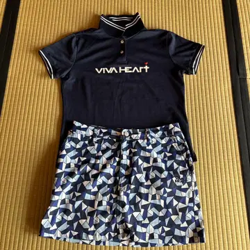VIVA HEART 네이비 피케 셔츠 스커트 세트 M