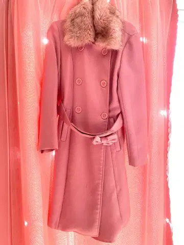 핑크 더블 브레스트 롱 코트