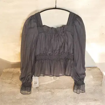 완판템 그레이 쉬폰 긴팔 블라우스 프릴