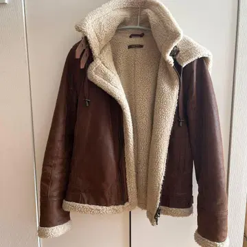 Sugar Rose 탈부착 후드 브라운 가죽 보아 코트 아우터 천연 가죽