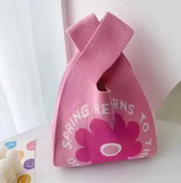 플라워 프린트 핑크 토트백