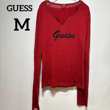 Guess [ M ] 빨간색 V넥 긴팔 티셔츠 얇은 소재 상의