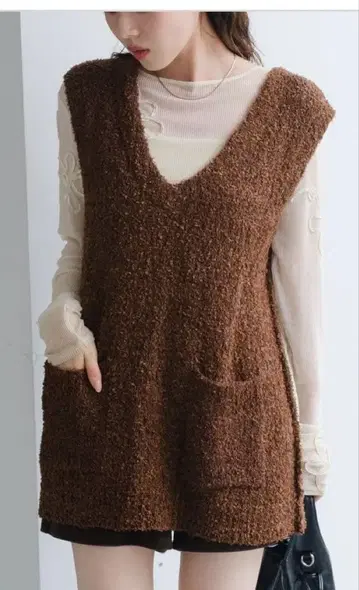 Kastane 리본얀 니트 베스트 M 브라운