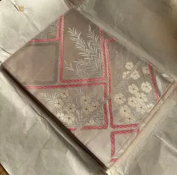 연한 베이지 꽃무늬 후쿠로 오비