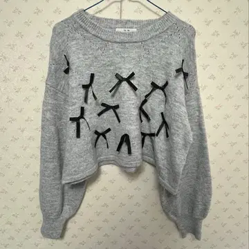 [ALAND] 그레이 리본 니트 프리 사이즈