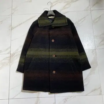 새상품급 Plantation 울 그라데이션 보더 롱 코트 롱