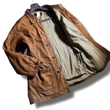 레어 llbean 가죽 코트 브라운 램 가죽 천연 가죽