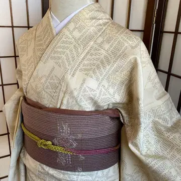 유키쓰무기 이타가키에 대나무 소나무 무늬 루즈한 사이즈 생사쓰무기