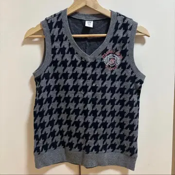 [ ZOY ] 그레이 x 네이비 하운드투스 니트 베스트 면 100%