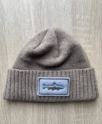 파타고니아 브라운 니트 모자 물고기 패치 포함