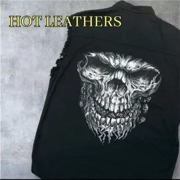 HOTLEATHERS 데님 베스트 프린지 스컬 바이커