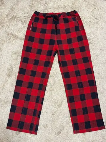 니치 x 파이브 브라더 빨검 체크 무늬 와이드 팬츠