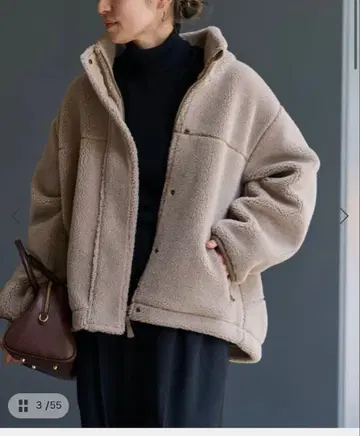 FRAMeWORK 울 보아 스탠드 블루종 베이지 플리스 자켓 38