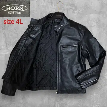 레어 4L!! 새상품급 HORN WORKS 가죽 자켓 소가죽 라이더 블랙