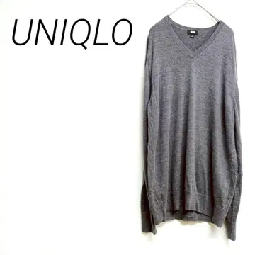 UNIQLO 그레이 V넥 니트 스웨터 L 울 100% 심플
