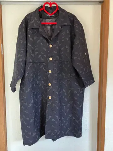 기모노 리메이크, 다크 그레이 잎 패턴 롱 셔츠